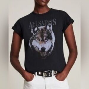 AllSaints Anna t-shirt with logo wolf print in vintage black